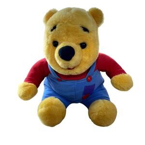 Winnie the Pooh Bear Mattel laughs talks sits overalls plush soft red blue